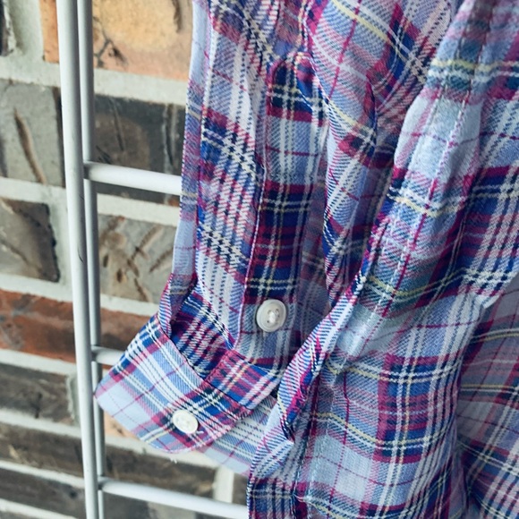 McLaughlin top small 100% silk purple lavender checkered button up down - Picture 4 of 6